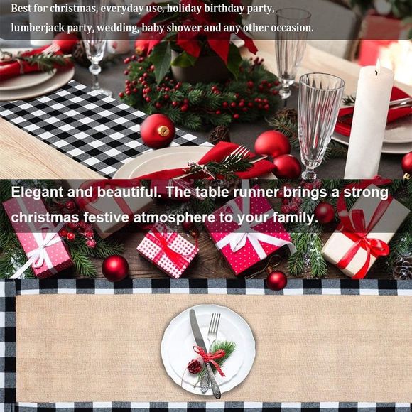 Buffalo Check Table Runner 14 × 72 Inch Black White Plaid Reversible Checkered - Picture 6 of 6